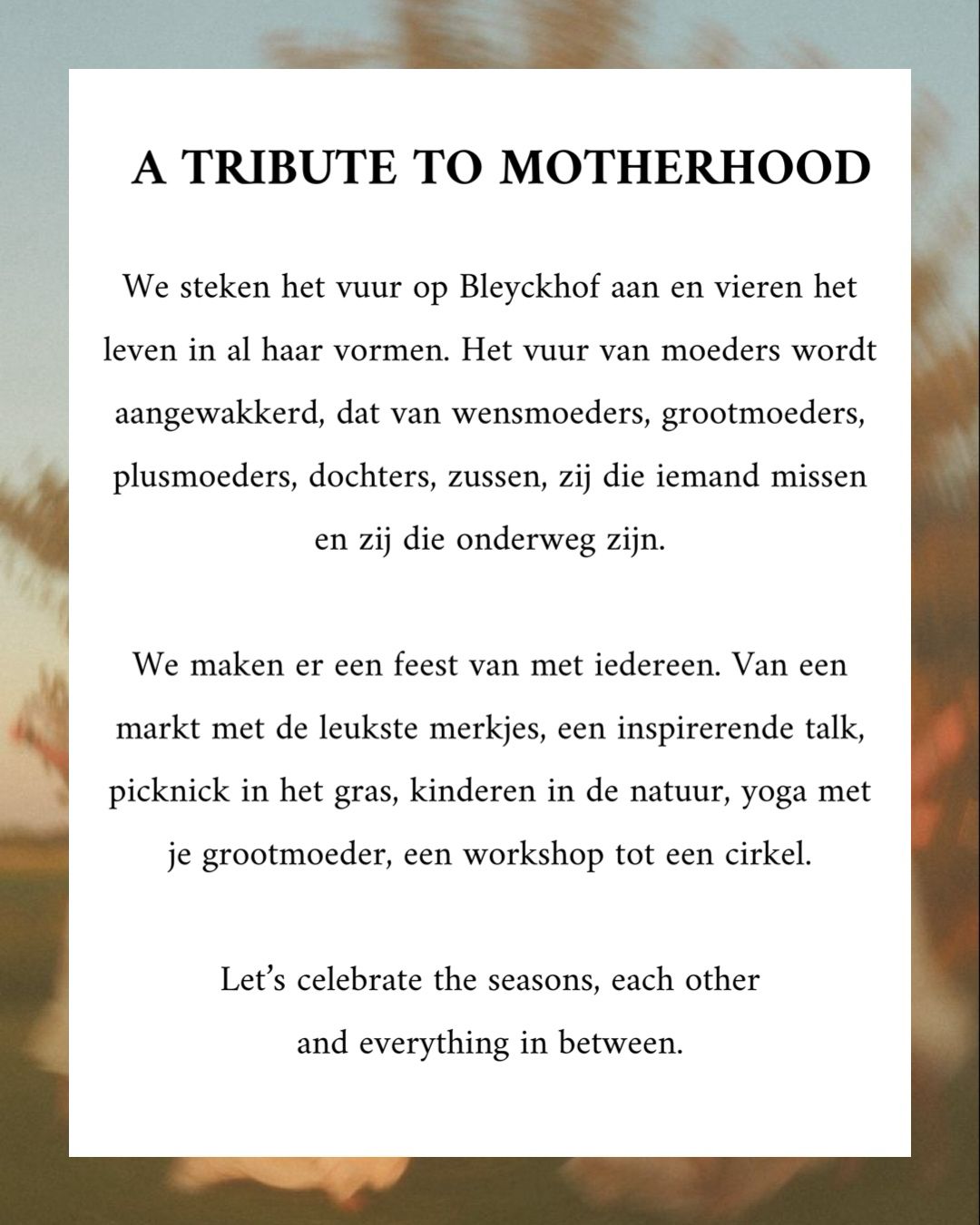 Lentevuur – A Spring Gathering to Celebrate Motherhood (FREE)